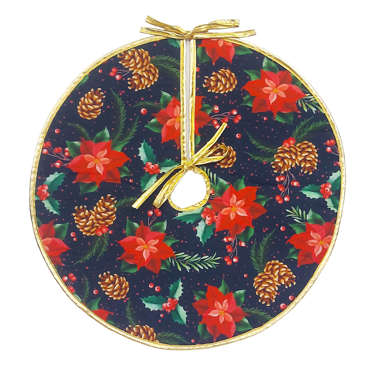 Saia Doce Natal Estampada Pinhas Poinsetas Azul